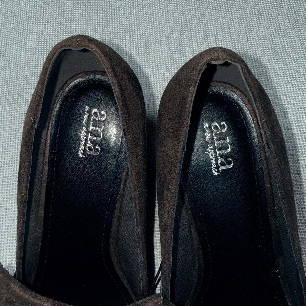 ANA Faxon Chocolate Brown Faux Suede Kiltie Fringe Block Heel Loafers Womens 10M